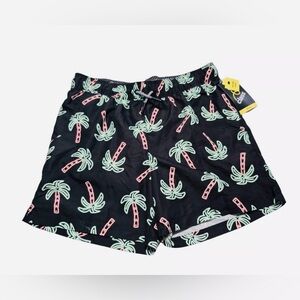 ART CLASS Boys Black Swim Trunks with Green/Pink Palm Tree Print, Size S (6/7)